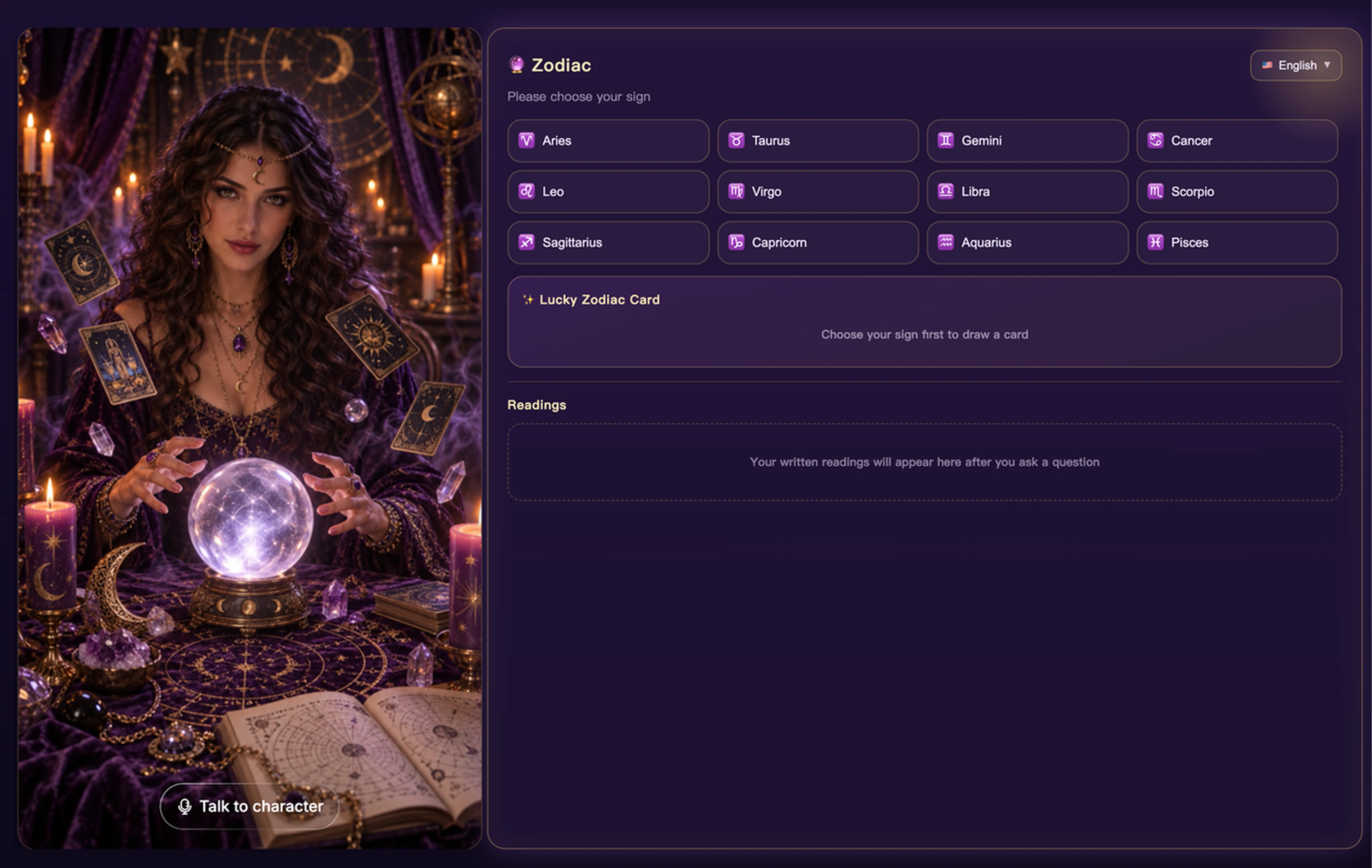 An interactive fantasy character experience in a browser