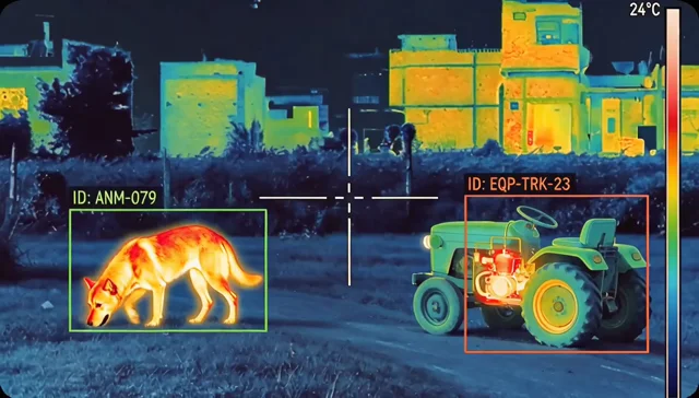 Thermal view of a dog and vehicle